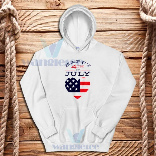 Happy 4th July Hoodie Hert Flag Funny Logo S - 3XL