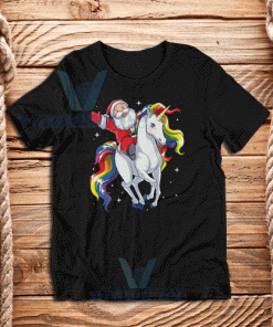 Santa Riding Unicorn Christmas T-Shirt Adult Size S - 3XL