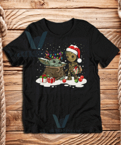 Baby Yoda And Groot Christmas T-Shirt Adult Size S - 3XL