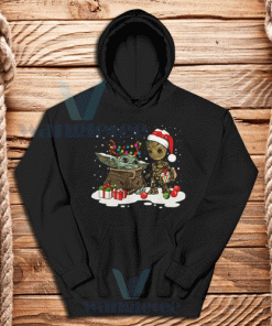 Baby Yoda And Groot Christmas Hoodie Adult Size S-3XL