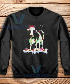 Cow Santa Hat Christmas Sweatshirt Adult Size S-3XL