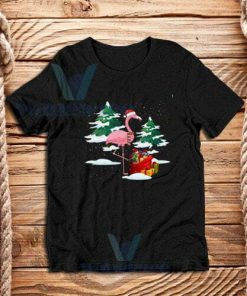 Pink-Flamingo-Christmas-T-Shirt-Black